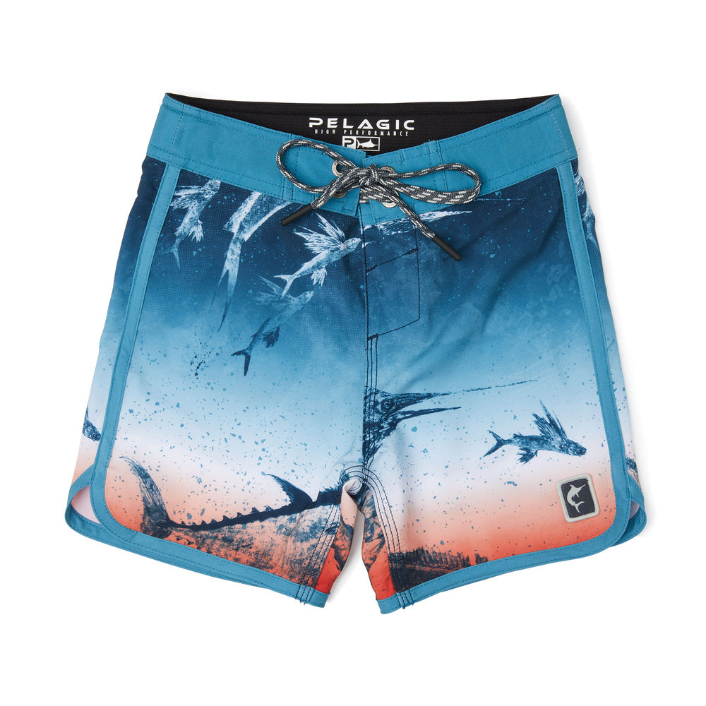 4001242002 Pelagic Kids Shorts High Spot Gyotaku Fade RedWhiteBlue - Front