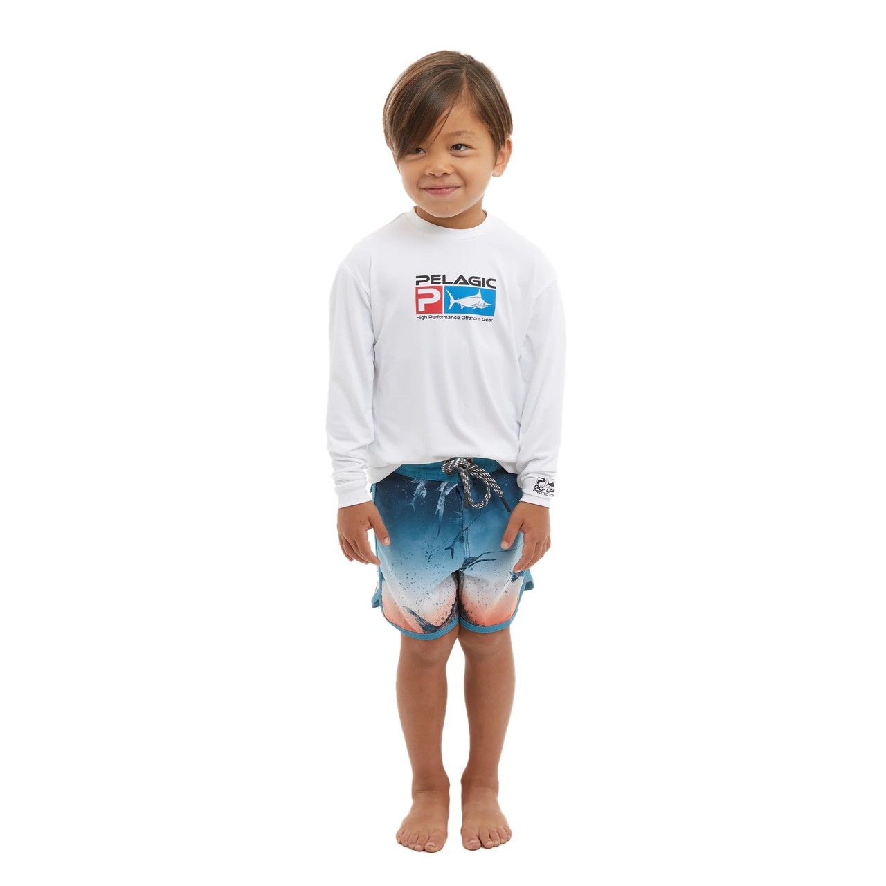 4001242002 Pelagic Kids Shorts High Spot Gyotaku Fade RedWhiteBlue