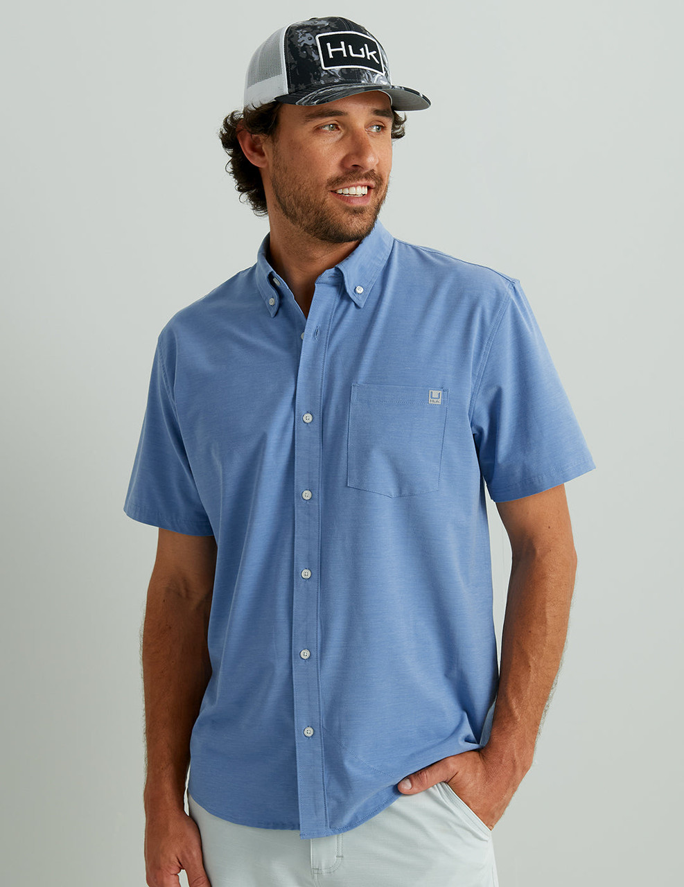 H1500154 Huk Mens Kona Solid Short Sleeve Fishing Shirt - Quiet Harbor