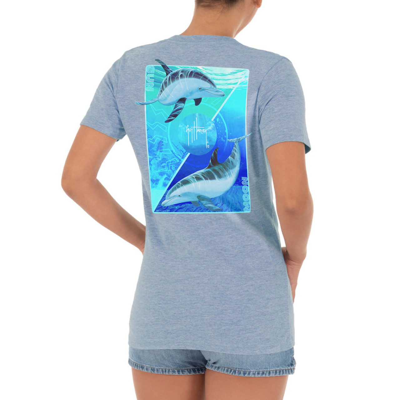 GHV55539-0FY5125 Guy Harvey Ladies Sun & Moon Short Sleeve Blue T-Shirt