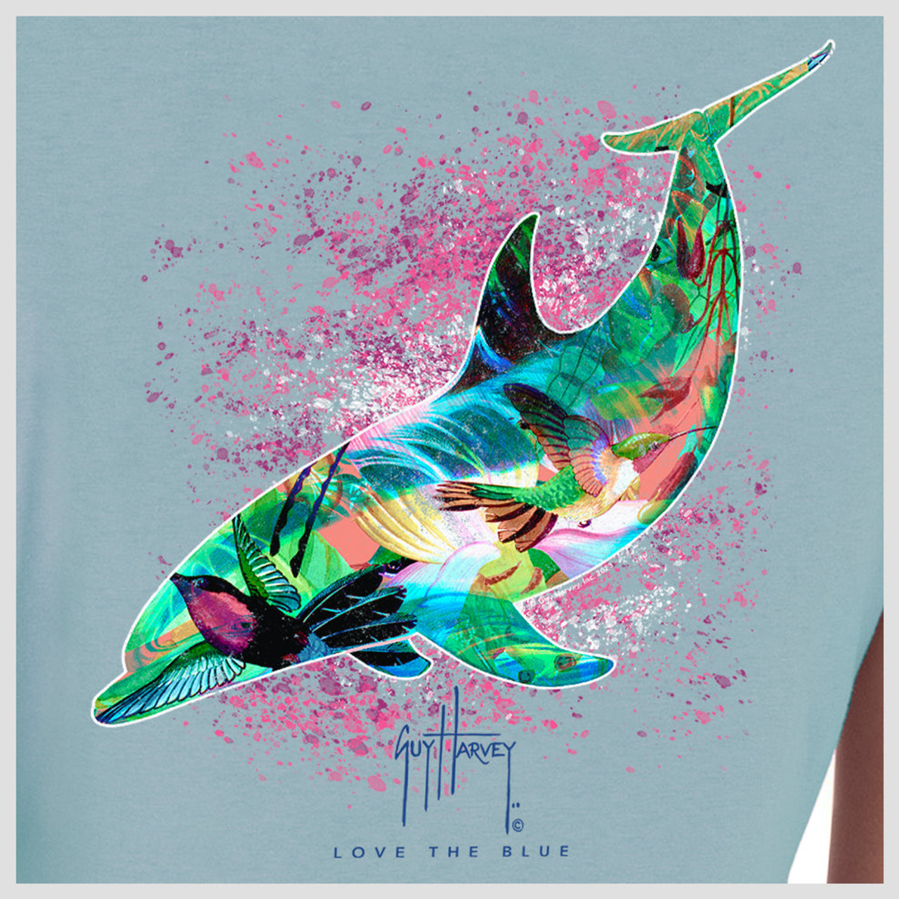 GHV55809-4SY1031 Guy Harvey Ladies LTB Dolphin Short Sleeve V-Neck T-Shirt