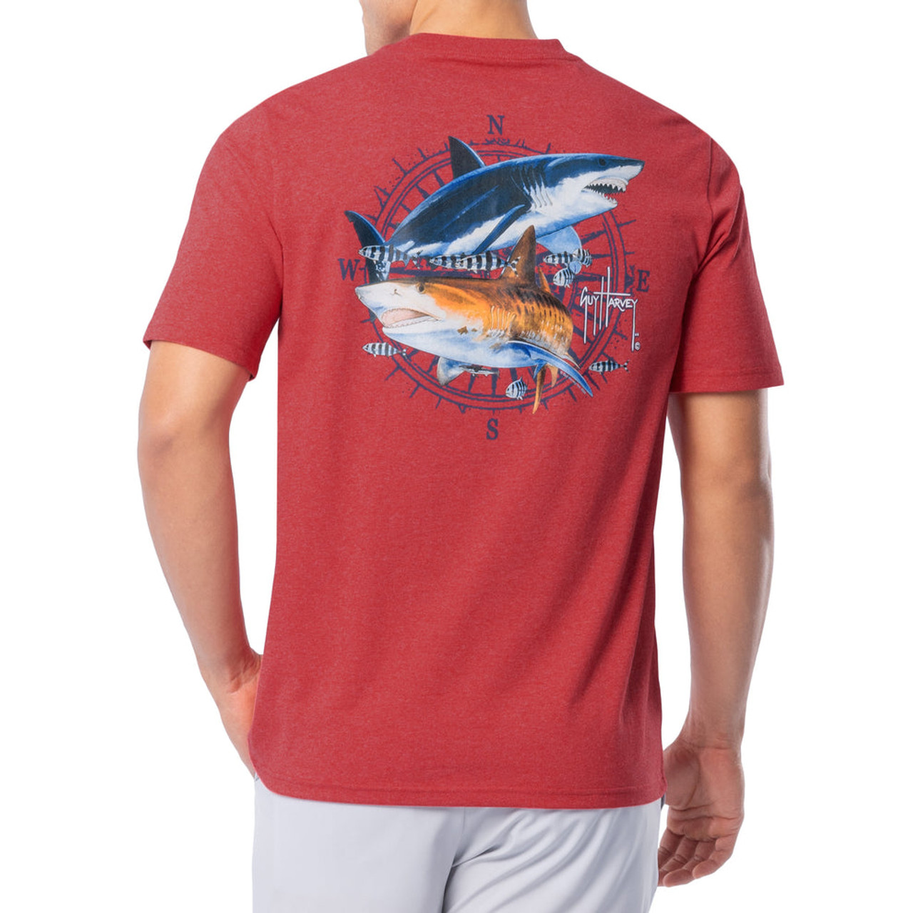 GHV55727-5SY1024 Guy Harvey Men's Vintage Sharks Short Sleeve Threadcycled T-Shirt