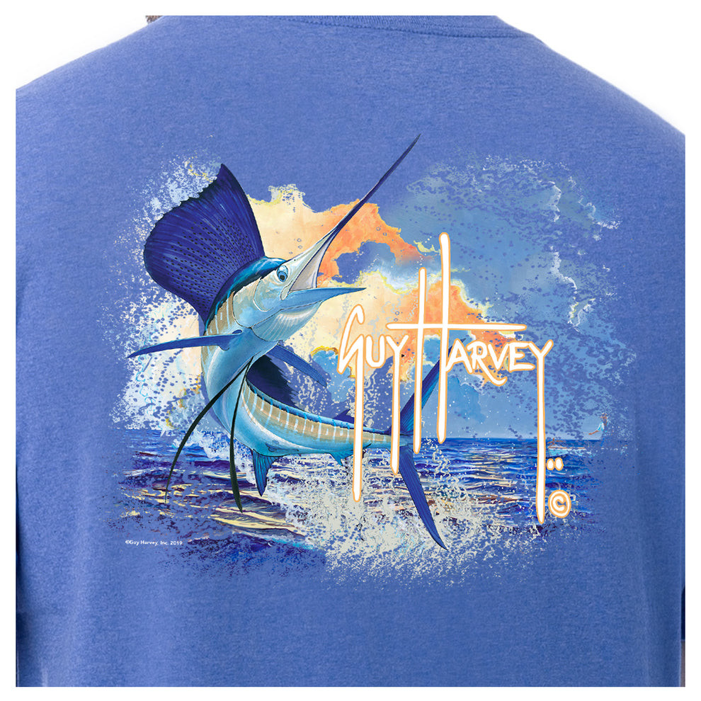 Guy Harvey Mens Marlin Sunset Short Sleeve Pocket T-Shirt