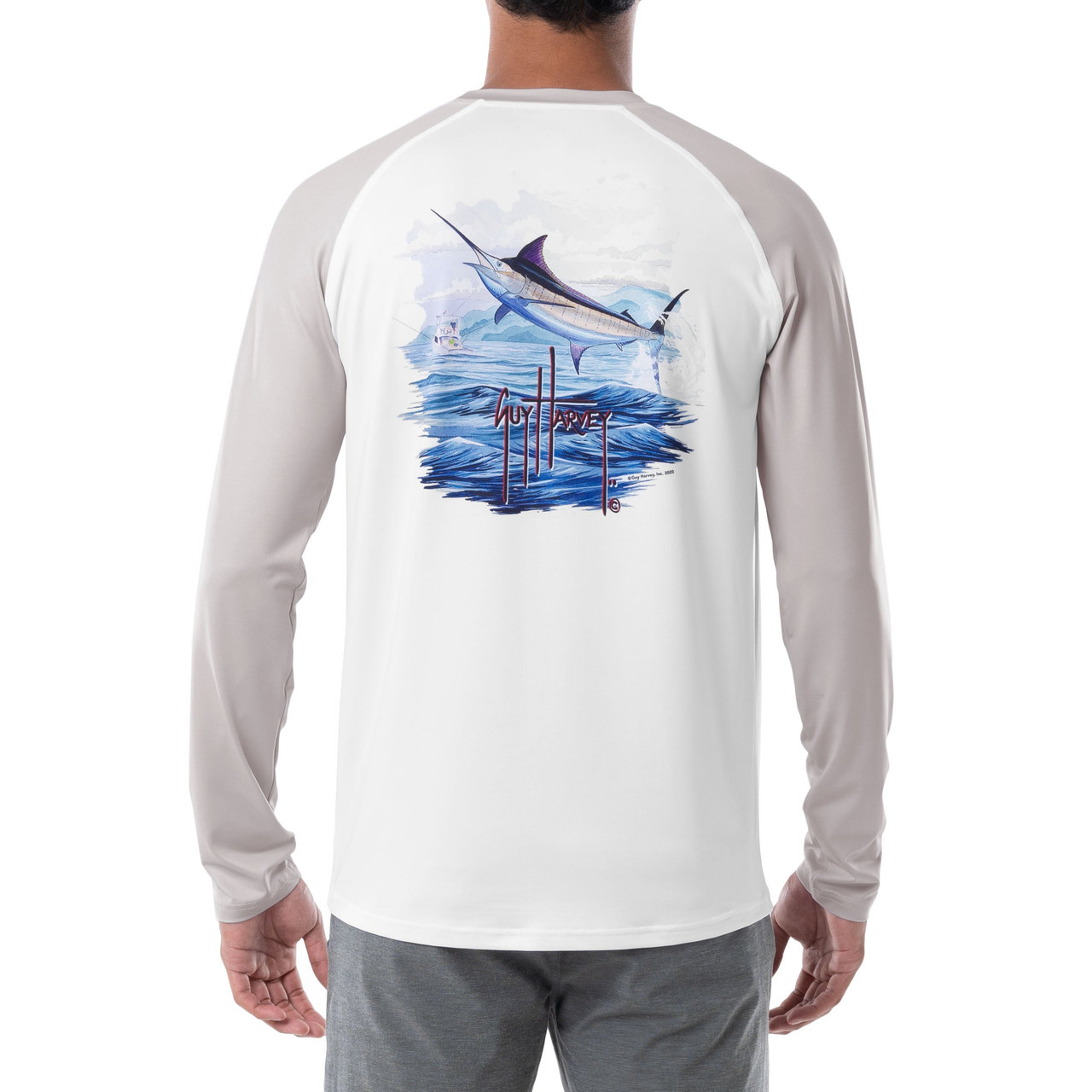 GHV55717-2SY1215 Guy Harvey Mens Sail Stripes Colorblocked Sun Protection Top