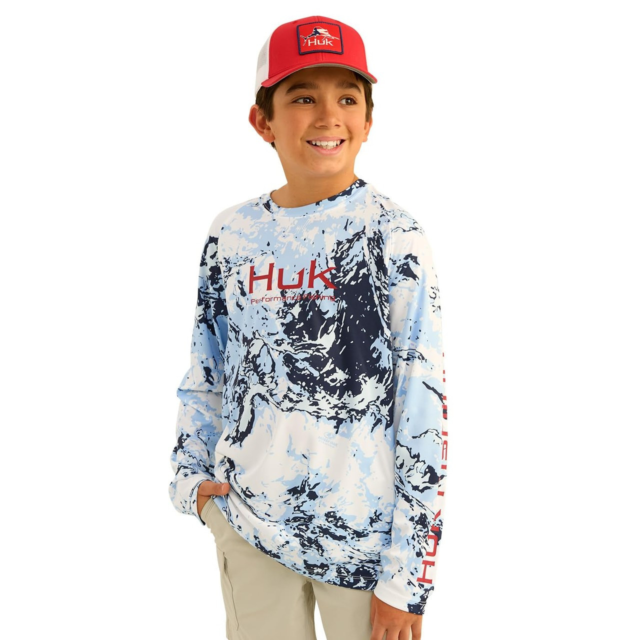 H7120103 Huk Kids Mossy Oak Pursuit Printed Performance Crew