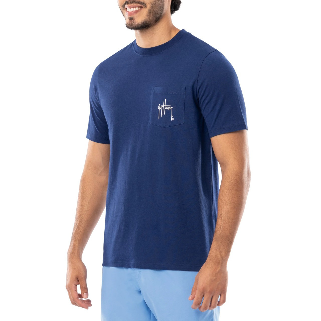 GHV56001-4SY1013 Guy Harvey Men's OG Pocket Tee - Marlin Springs - Estate Blue