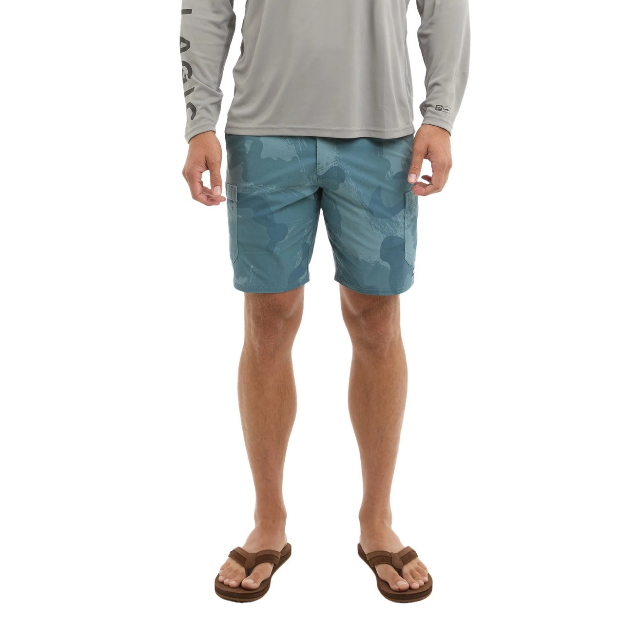 1002253002 Pelagic Madeira Brushed Camo 20" Hybrid Cargo Shorts - Petrol