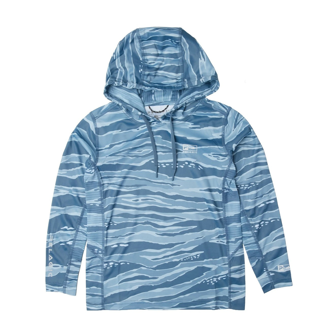 4015261000 Pelagic Kids Vaportek Wahoo Camo Hooded Fishing Shirt - Petrol