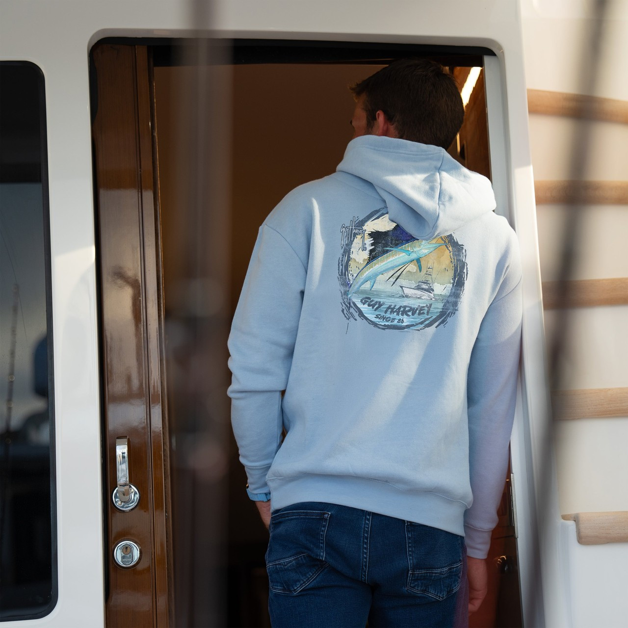 GHV55666-6FY1023 Guy Harvey Tradewinds Fleece Hoodie - Light Blue Heather