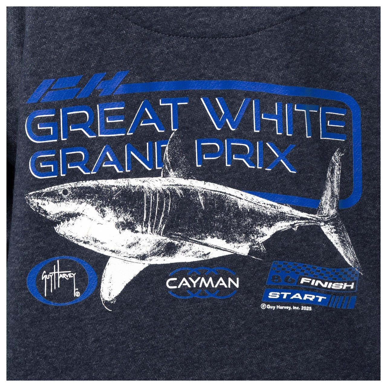GHV57082-6FY1052 Guy Harvey Kids Tradewinds Fleece Hoodie - Great White Grand Prix - Dark Navy