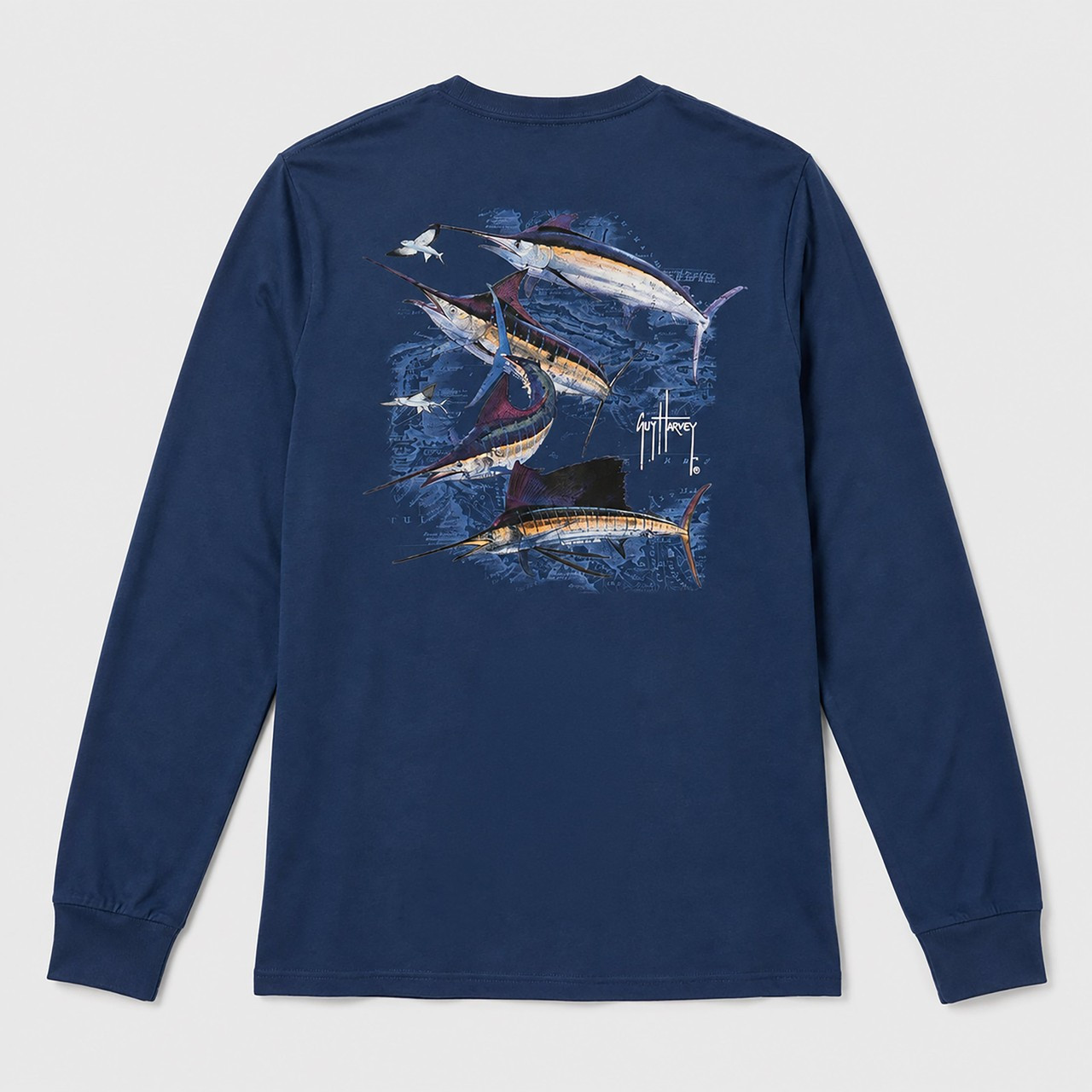 GHV56003-5SY1023 Guy Harvey OG Long Sleeve Pocket Tee - Bill Collector - Estate Blue