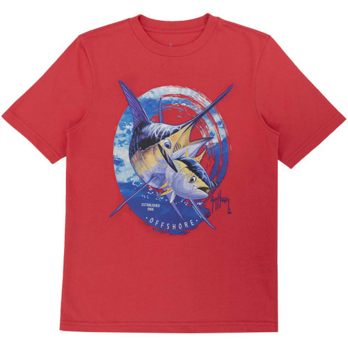 Guy Harvey 2SY1110TOM Youth Marlin Chase Short Sleeve Red T-Shirt - Front