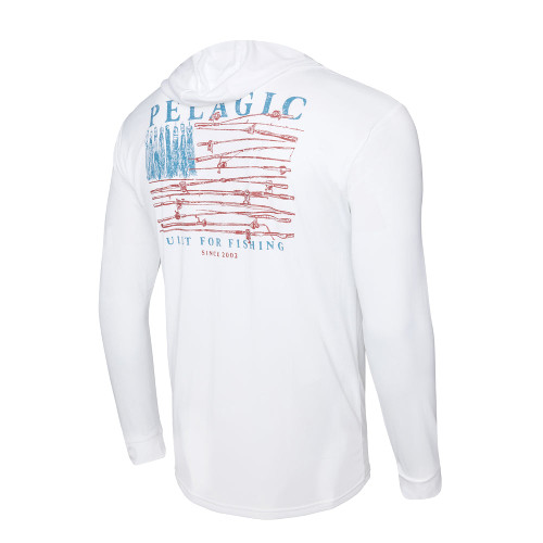 1015242000 Pelagic LS Aquatek Reel Flag Hooded Fishing Shirt White - Back