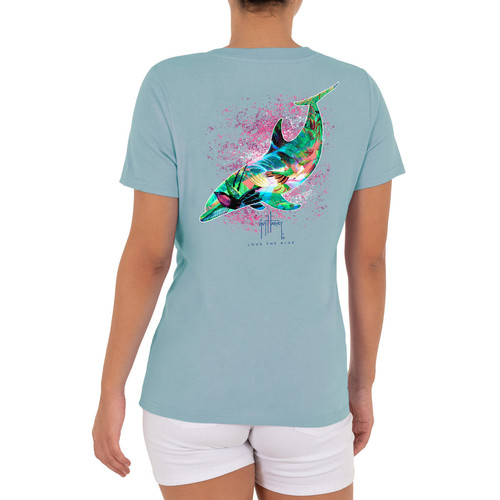 GHV55809-4SY1031 Guy Harvey Ladies LTB Dolphin Short Sleeve V-Neck T-Shirt