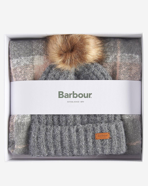 LGS0077 Barbour Saltburn Beanie & Tartan Scarf Gift Set