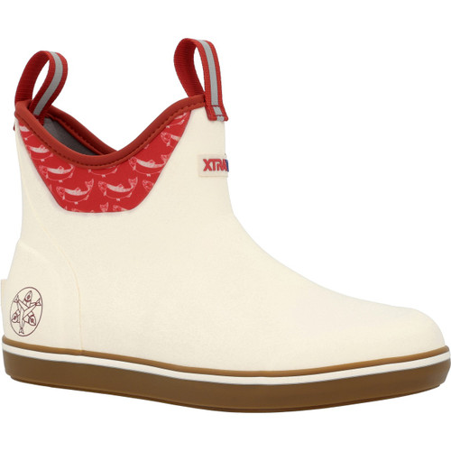 XTRATUF Women's Salmon Sisters 6 Inch Ankle Deck Boots - Ivory/Fire/Salmon
