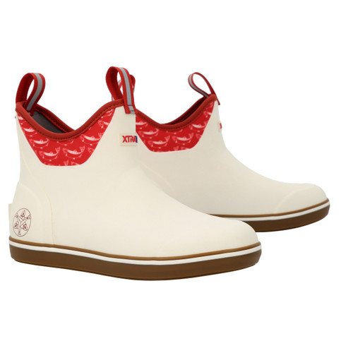 XTRATUF Women's Salmon Sisters 6 Inch Ankle Deck Boots - Ivory/Fire/Salmon