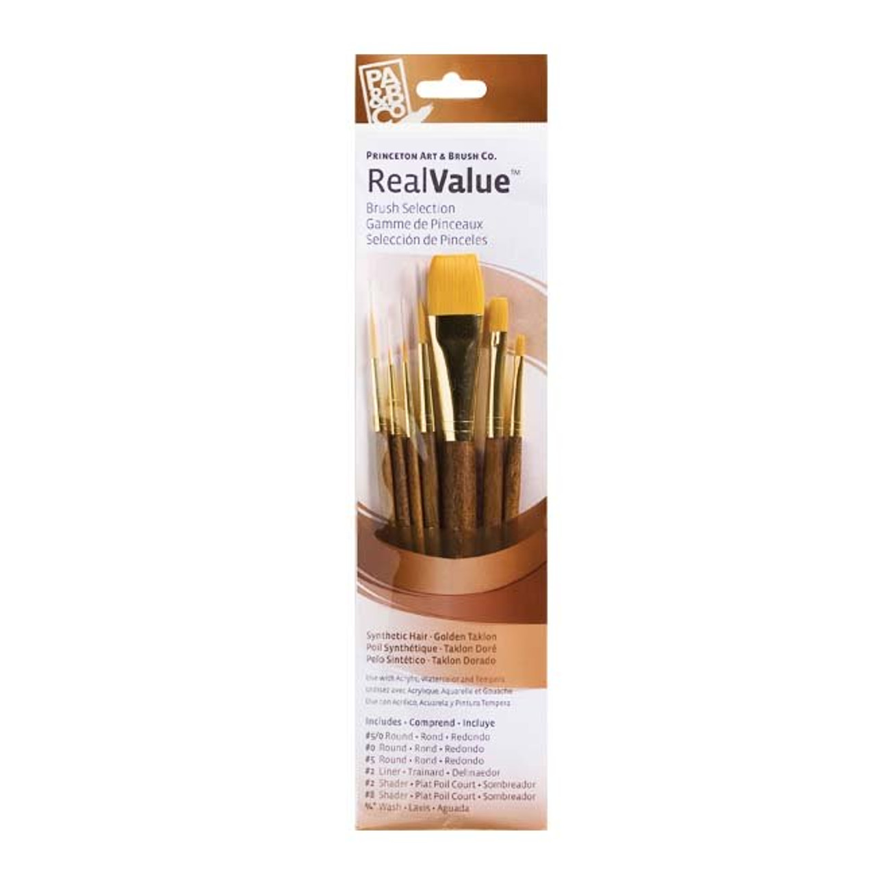 Princeton Real Value Brush Set - 9141, Golden Taklon, Short Handle, Set of  7