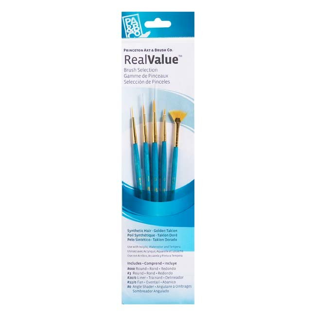 Princeton Art & Brush Real Value Pinsel Set – 5 Synthetische Gold Taklon Pinsel Für Acryl, Aquarell & Tempera