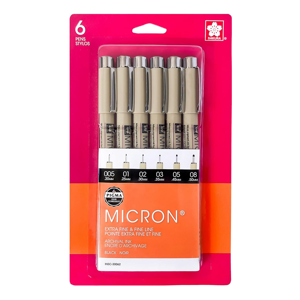 Sakura Pigma Micron Set, Assorted Size Black Pens