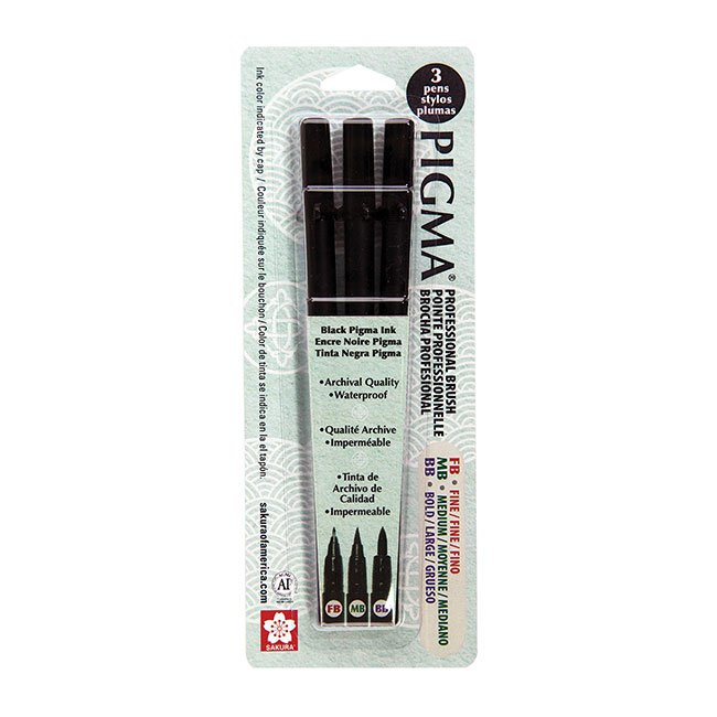 Sakura Pigma Assorted Size Black Brush Pens, Set of