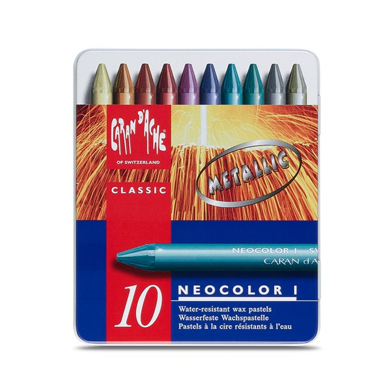Caran D'Ache Classic Neocolor I, 10 Assorted Metallic Colors