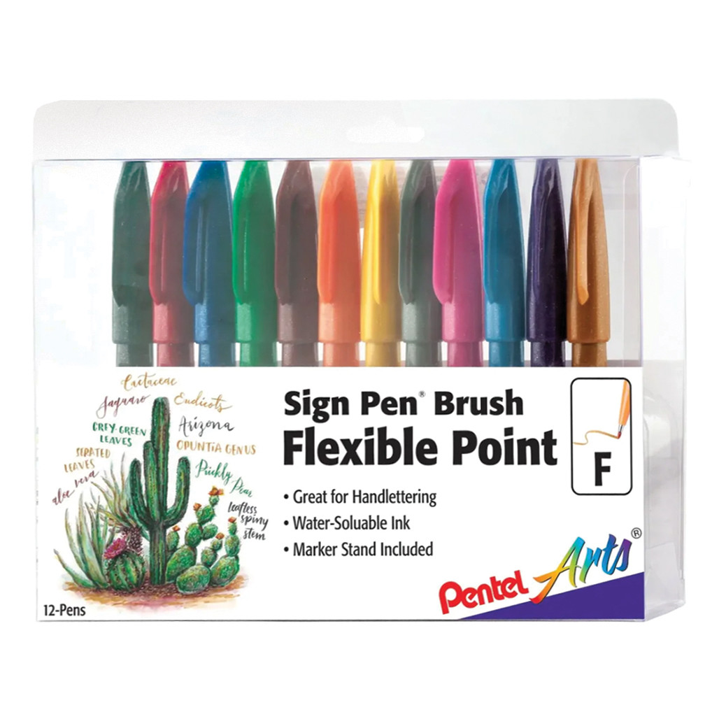 Pentel 12-Color Brush Sign Pen Set