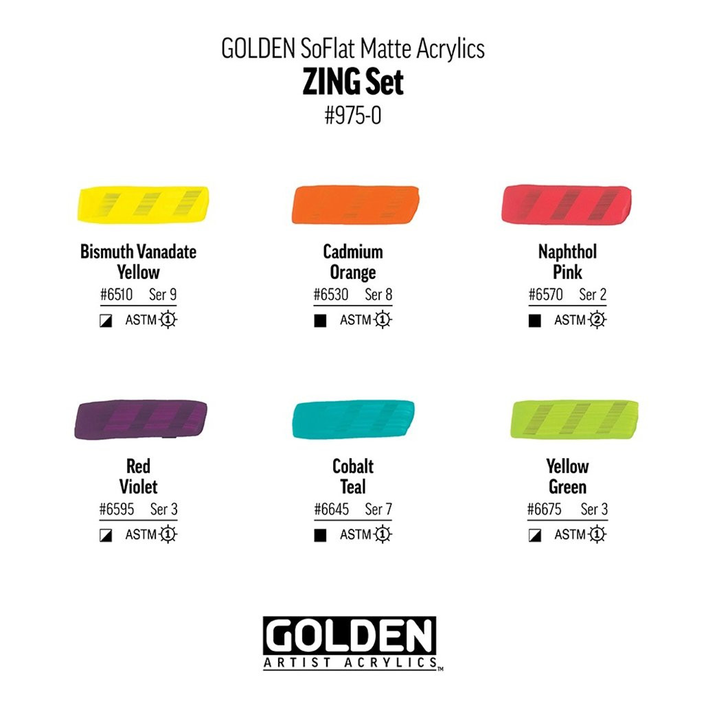 Golden SoFlat Matte Acrylic 6-Color Zing Set