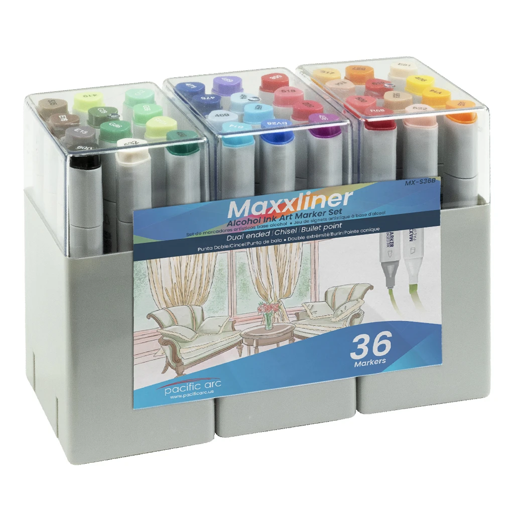 Pacific Arc 36-Color Maxxliner Alcohol Marker Set