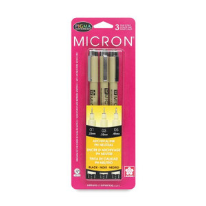 Sakura Pigma Micron Set of 3 Black Pens in Size 01 - Artist