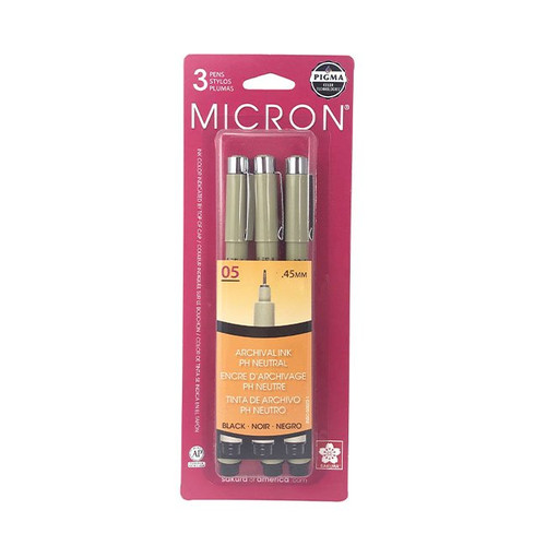 Sakura Pigma Micron 05 - Set 3 Pennarelli Calibro 0.5mm, Inchiostro Nero E Grigio, Per Disegno Tecnico E Illustrazione