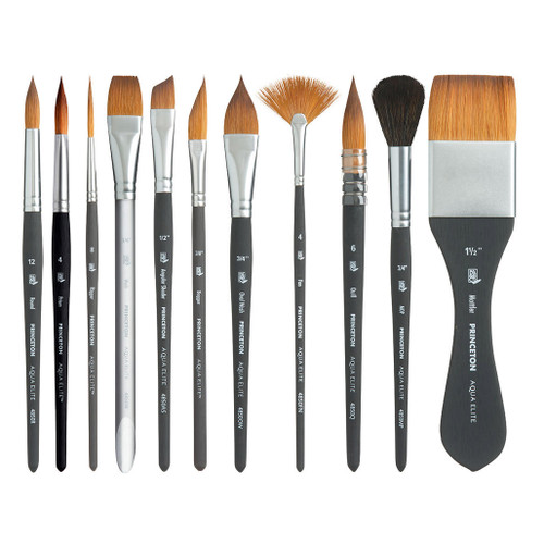 An image of Princeton Series 4850 Aqua Elite Synthetic Kolinsky Sable Short Handle Brushes. 
