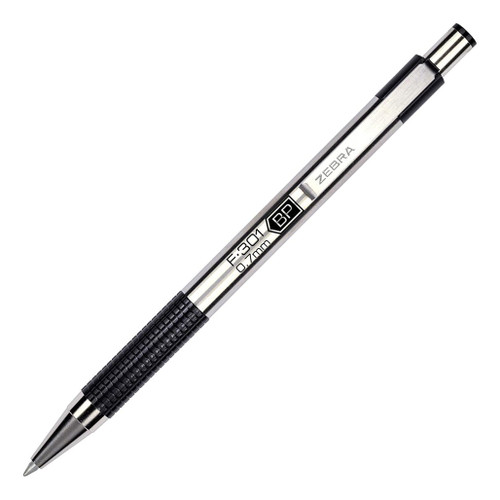 An image of a Zebra F-301 Black Stainless Steel Ballpoint Pen.