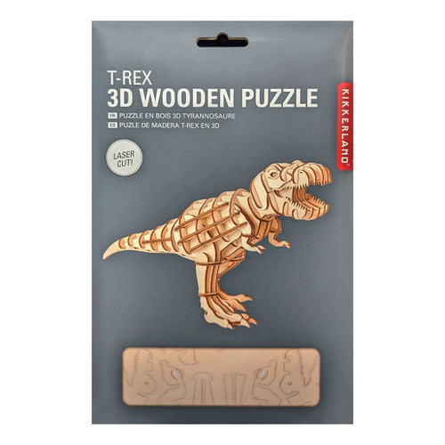An image of a Kikkerland T-Rex 3D Wooden Puzzle.