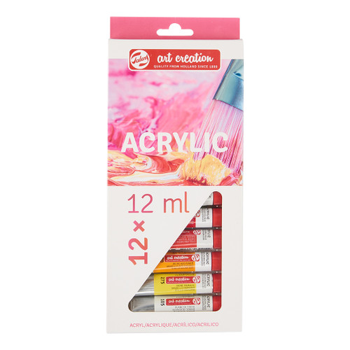 An image of a Talens Art Creation 12-Color Acrylic Paint Set, 12 ml.