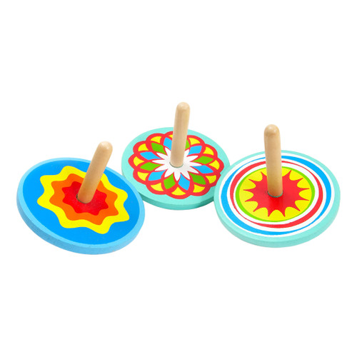 An image of House Of Marbles Mini Wooden Spinning Tops.