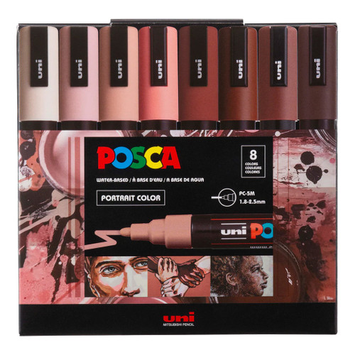 An image of a Posca PC-5M Medium Tip Paint Marker Set, Portrait Colors, 8 Colors.