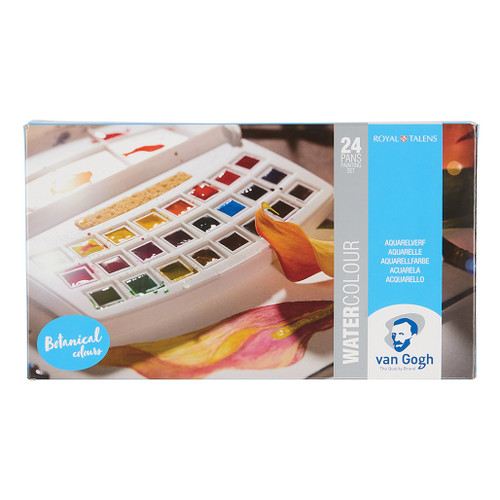 An image of Van Gogh Watercolor Half Pan Set, Botanical Colors, 24 Colors. 