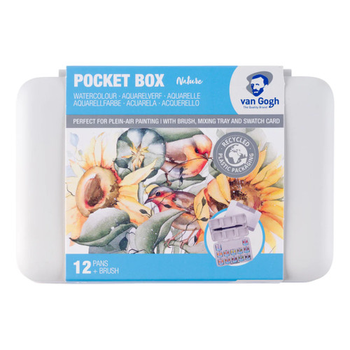 An image of Van Gogh Watercolor Half Pan Pocket Box Set, Shades Of Nature, 12 Colors.