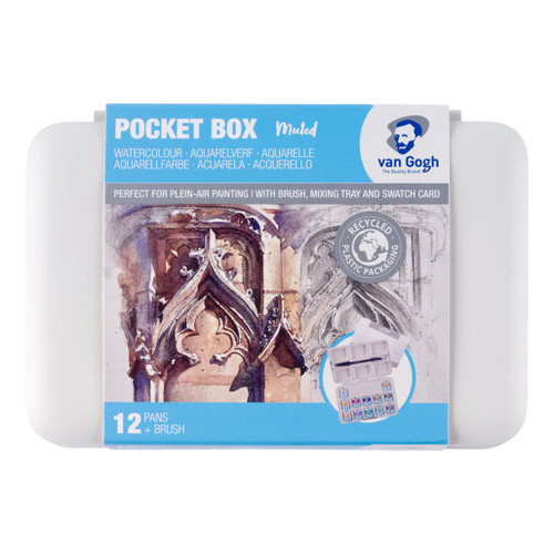 An image of Van Gogh Watercolor Half Pan Pocket Box Set, Muted Colors, 12 Colors.