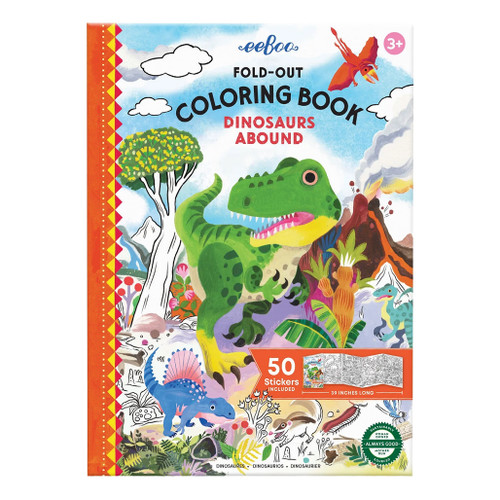 An image of an EeBoo Dinosaurs Abound Fold-Out Coloring Book.