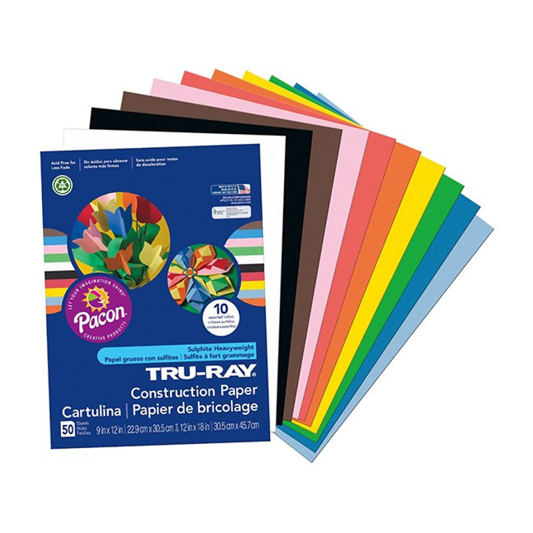 Pacon Tru-Ray Fade Resistant 9" x 12" Construction Paper Pack