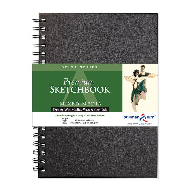 The Delta Series Sketchbook from Stillman & Birn features extra heavyweight, 270 gsm ivory paper wirebound with a high-density board, resistant to warping. The ivory, mixed media cold press paper has a substantial tooth and works well with all dry media, wet media, light washes, and inks. 