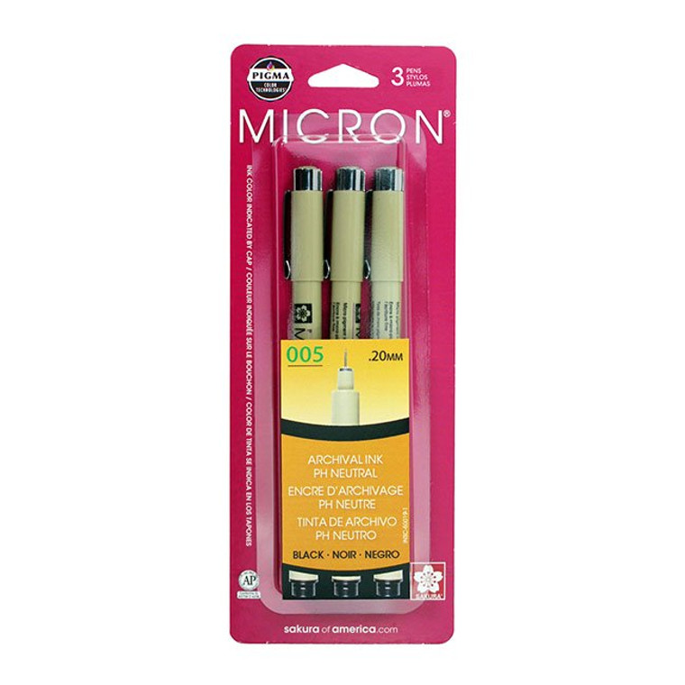 Sakura Pigma Micron Set of 3 Black Pens in Size 005