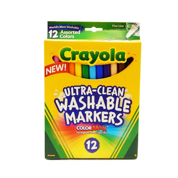 Crayola Washable Markers, Fine Line Assorted Colors, 12 Pack