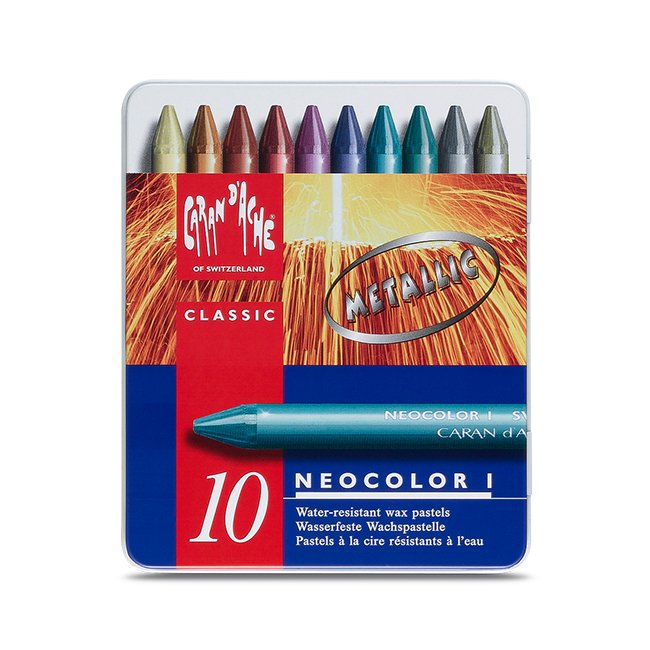Caran D'Ache Neocolor I Set, 10 Assorted Metallic Colors