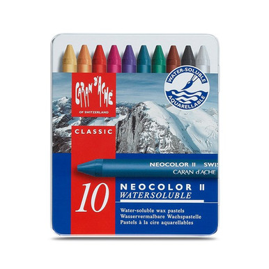 Caran D'Ache Classic Neocolor II Water-Soluble Crayons, 10 Assorted Colors  - Artist & Craftsman Supply