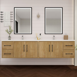 Victoria 84" Plywood Wall-Mount Vanity with Reinforced Acrylic DOUBLE Sink