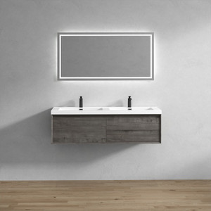 Bristol 60’’ Floating Bathroom Vanity Set with Acrylic Double Sink