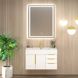 Marvel 36" Floating Bathroom Vanity with Reinforced Acrylic Sink in Gloss White (Right Side Drawers)